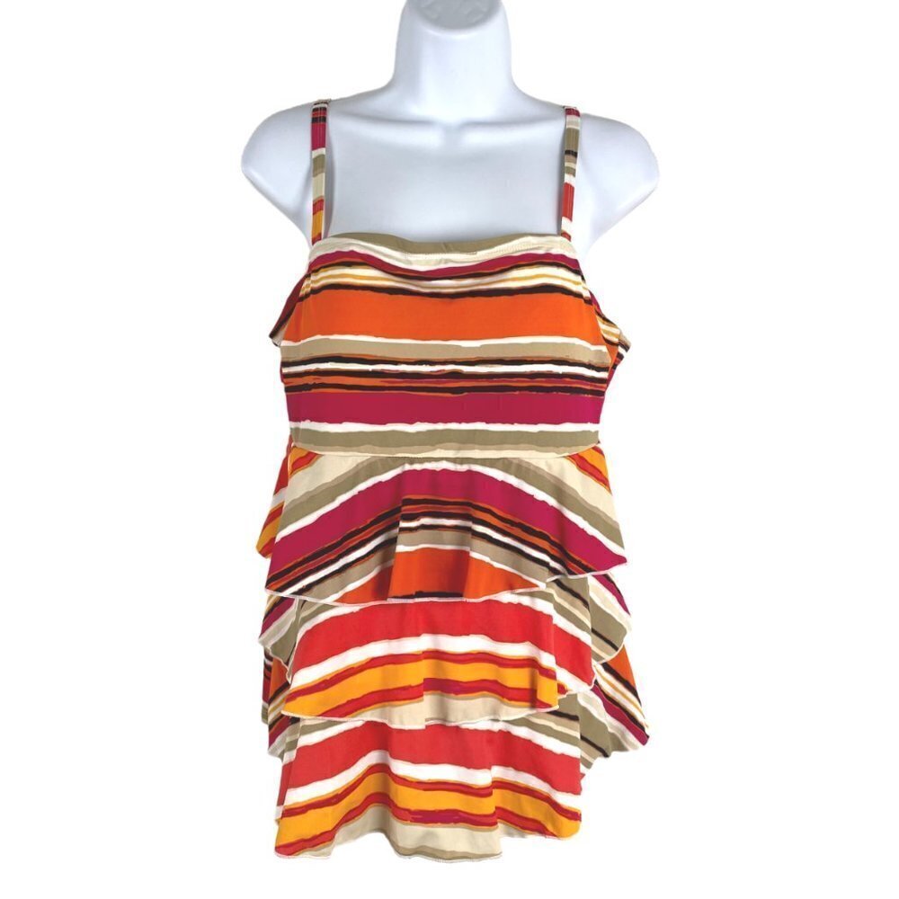Swim By Cacique Tankini Top Multicolored Striped Tiered NWT‎ Women's Size 18